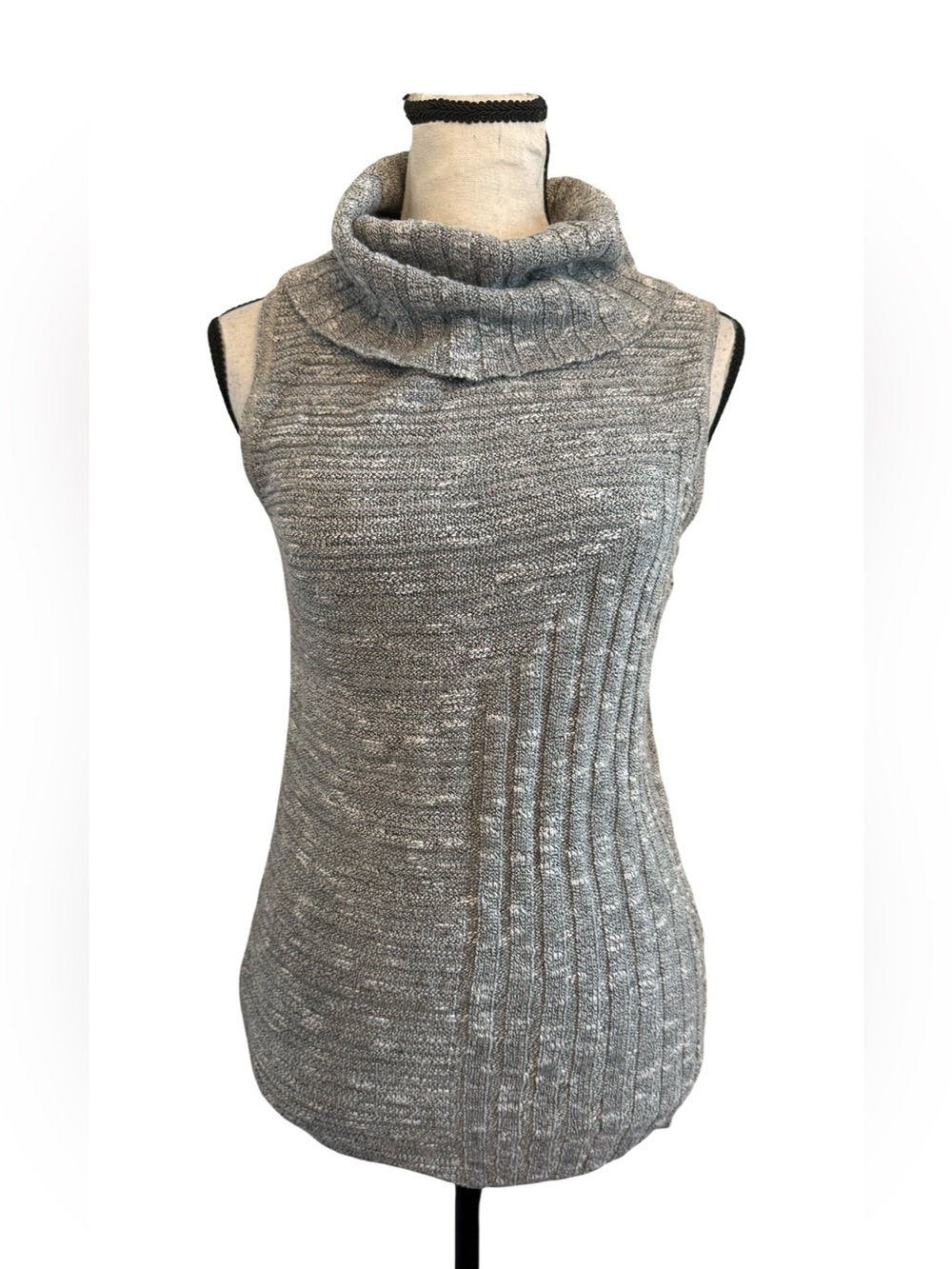 Miami Gray Cowl Neck Sweater Tunic Vest Sleeveless Knit High Low Hem S